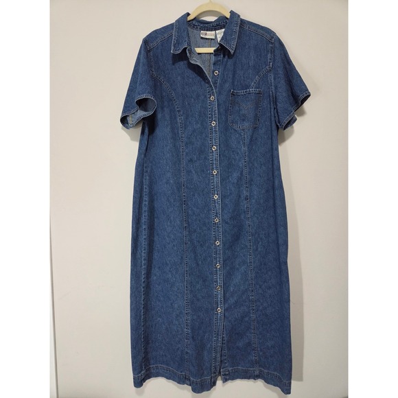 Faded Glory Dresses & Skirts - Faded Glory Womens Vintage Denim Maxi Dress Blue Button Front Cotton Plus 20W